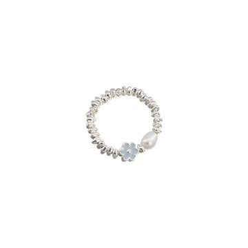 DAIIIBABYYY  -  Blue Drop Glaze Flower Pearl Rings For Women Girls Minimalist Sweet Cute Creative Temperament Elegant Birthday Jewelry